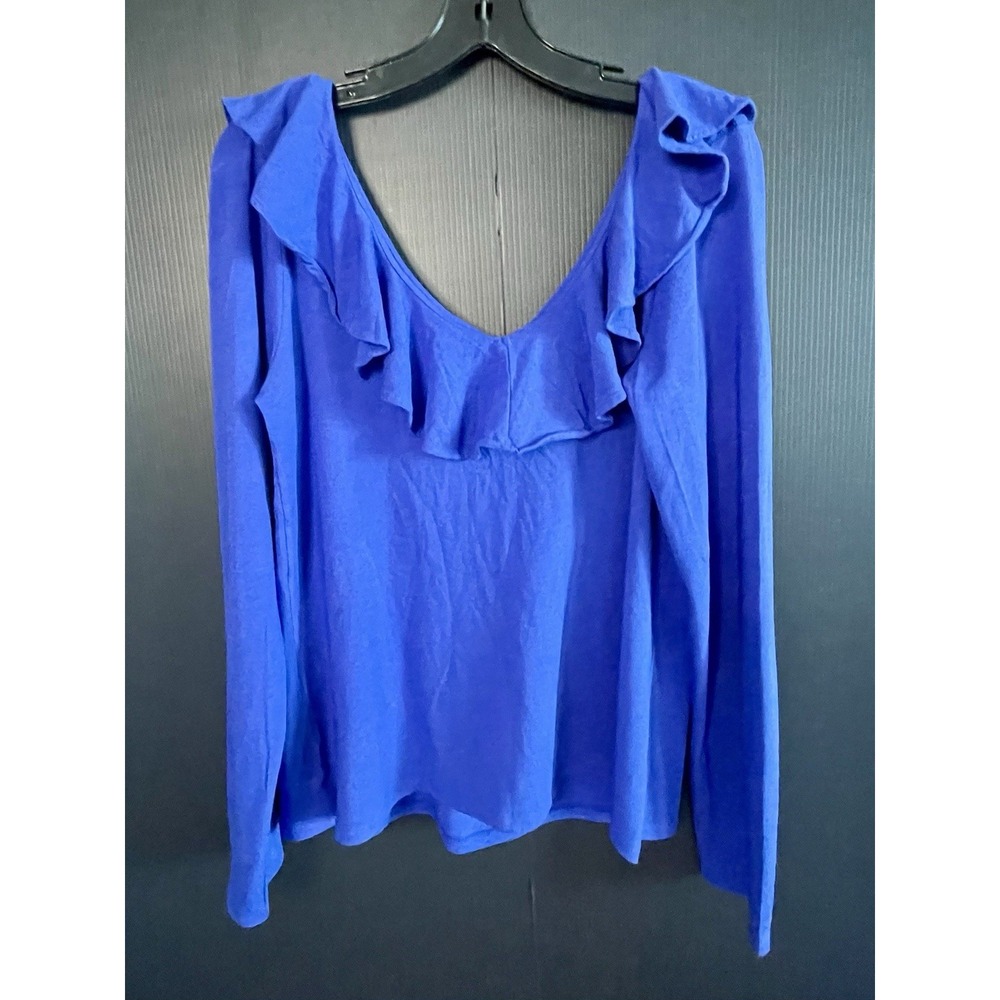 New Lilly Pulitzer XL Alessa Ruffle Long Sleeve Shirt Blue Preppy Size X Large - Picture 3 of 8